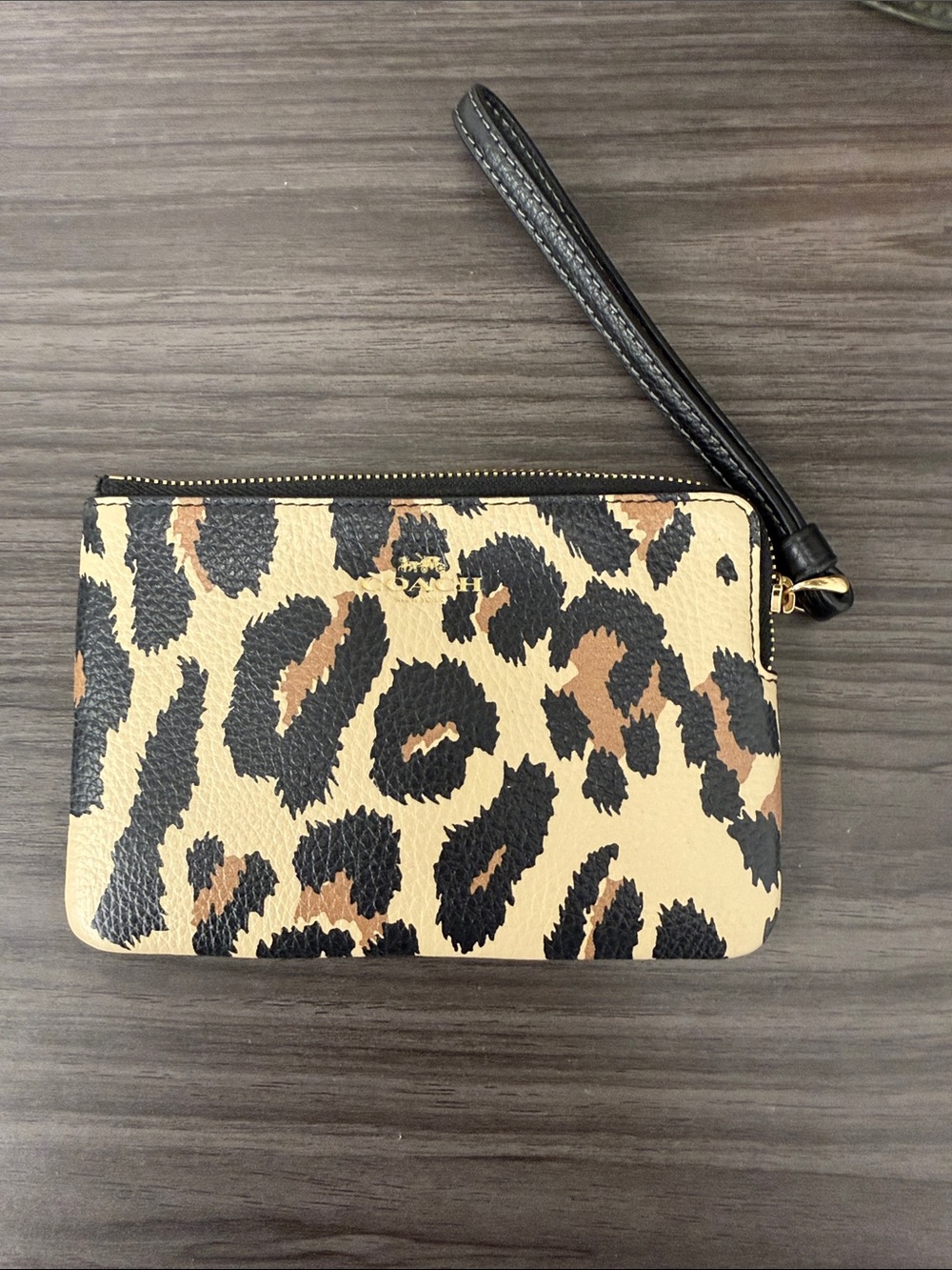 Coach Leopard Print Wristlet Clutch - Beige/Black